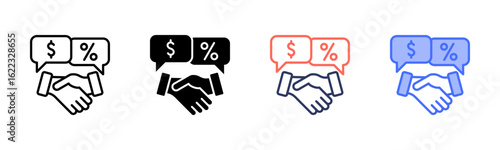 Salary Negotiation icon set multiple style collection
