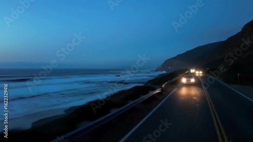 Aerial Drone Shot of Coastal Highway Ocean Views and Curving Road 4K Smooth

