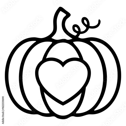 Icono con calabaza con corazón con líneas para tarjetas y felicitaciones del Día de Acción de Gracias	
