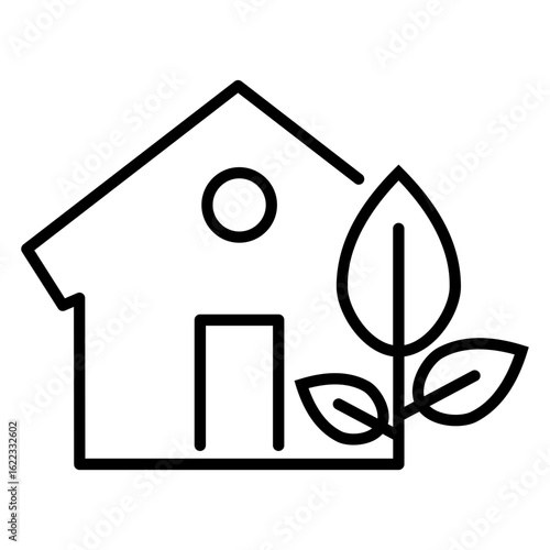 Logo casa ecológica. Icono casa con árbol con líneas