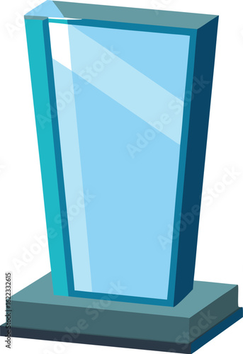 Abstract tall blue glass sculpture on a pedestal