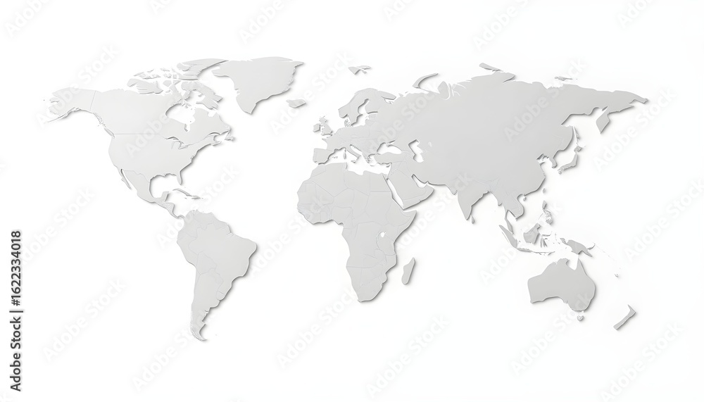 Fototapeta premium A simplified, flat, grey-toned illustration of the world map, isolated on white.
