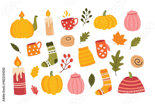 Autumnal Assemblage: An inviting collection of seasonal illustrations brings the warmth and coziness of autumn to life, with whimsical elements celebrating the harvest season.