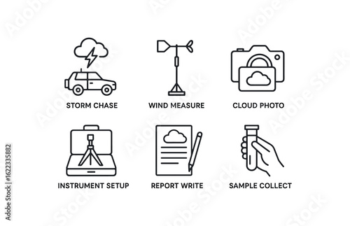 simple outline stroke icon items meteorologist (fieldwork): chase wind measure cloud photo simple outline stroke icon itemsument setup report write sample collect monoline icons style