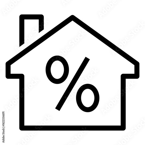 Concepto Real Estate. Icono casa con símbolo porcentaje con líneas 