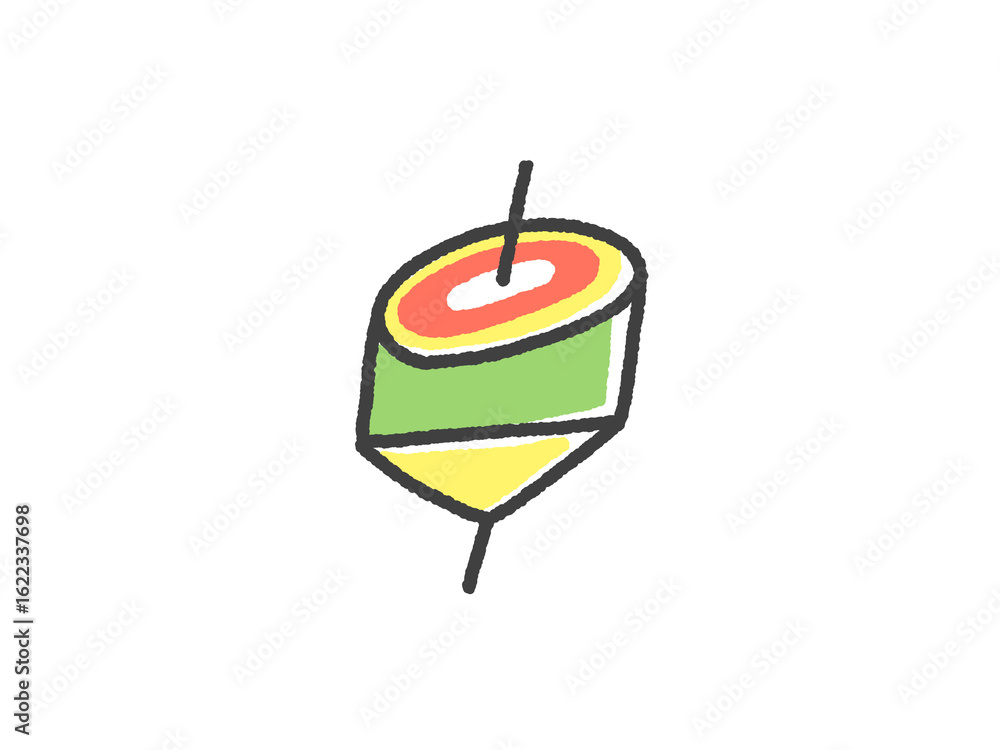 Obraz premium 手描きのかわいいカラフルな日本の独楽の線画イラスト 2026年 正月素材