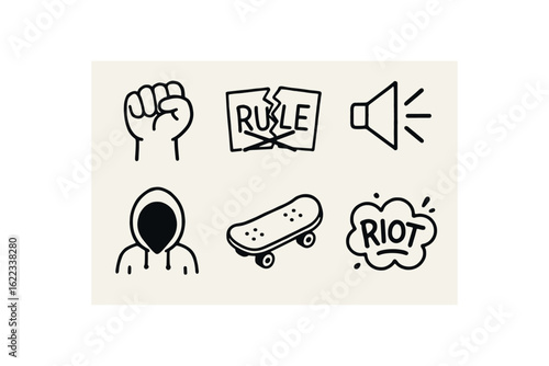 hand drawn cute doodle style line isolated on white background limerick (scenes): poet desk comedy show school board notebook scribble panel performance. hand drawn cute doodle style line