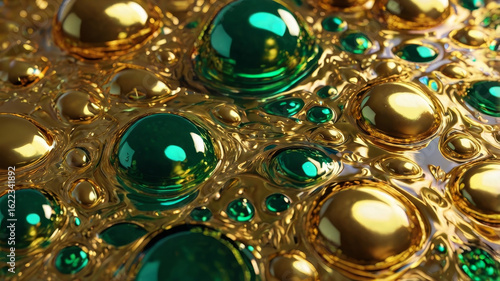 Luxury Abstract Background with Gold and Teal Liquid Droplets