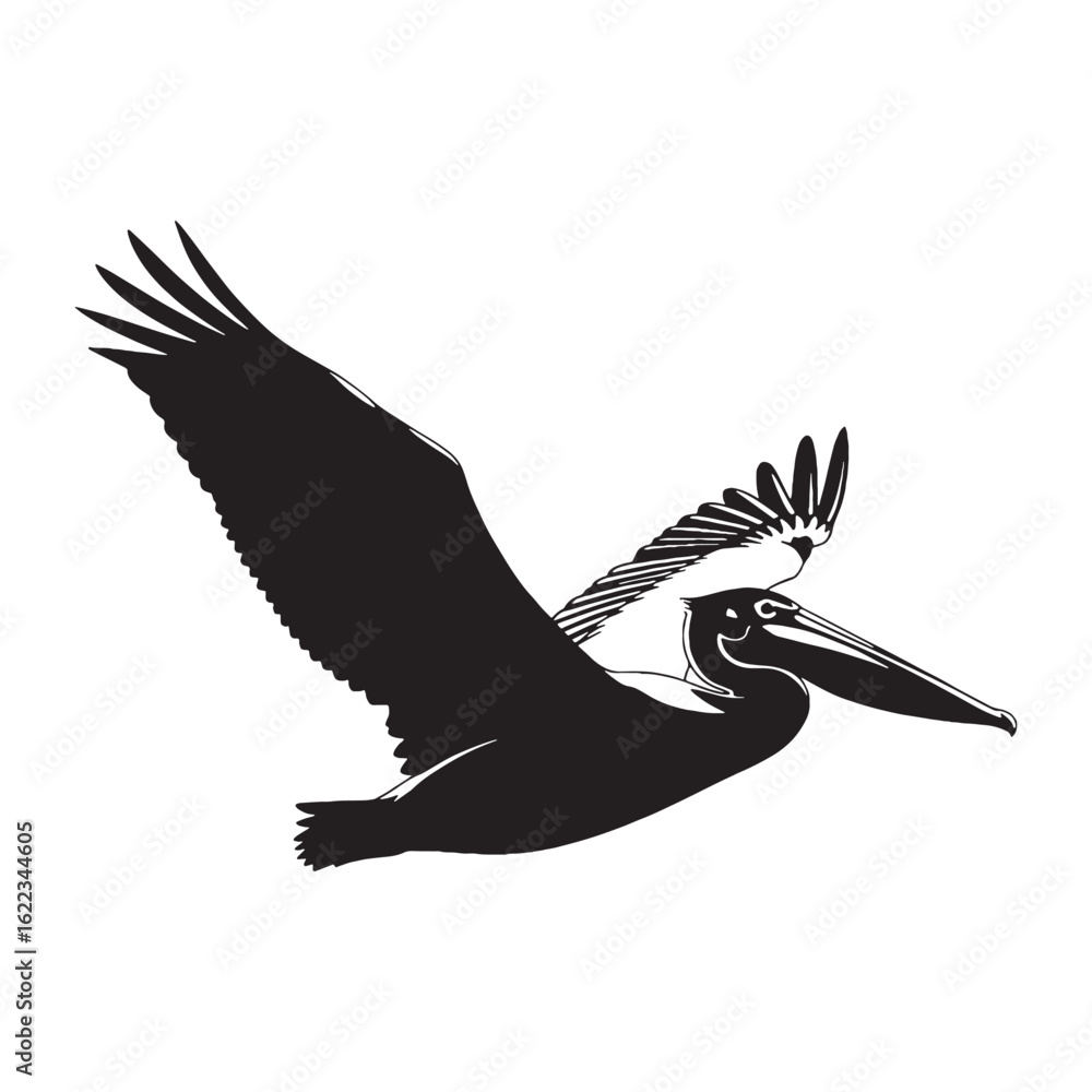 Fototapeta premium Bold Pelican Silhouette – Pelican Vector Artwork with Recognizable Water Bird – Pelican Illustration – Bird Silhouette – Silhouette of Pelican