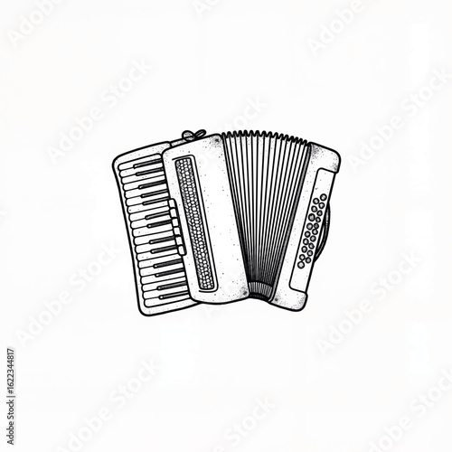 Accordion musical instrument illustration in black and white
