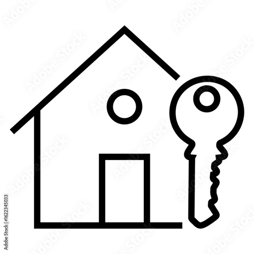 Logo Real Estate. Icono casa con llave con líneas