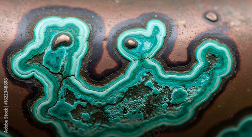 Malachite Formation on Copper Surface A Detailed Macro View of Mineral Layers