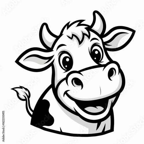 Smiling cow mascot with happy expression, perfect for brand logo. Creative mascot illustration conveys joy and positivity for brand logo. This simple cow mascot is suitable for company logo creation,