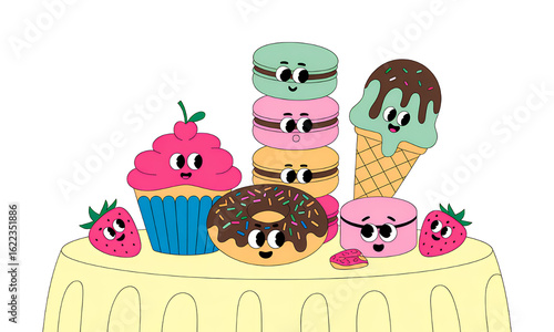 Cute Cartoon Desserts and Sweets Illustration
