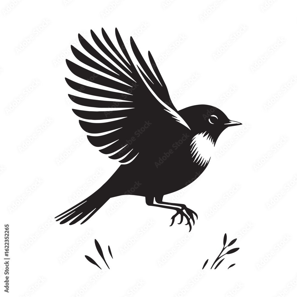 Fototapeta premium Graceful Robin Silhouette – Robin Vector Artwork Highlighting Red-Breasted Beauty – Robin Illustration – Bird Silhouette – Silhouette of Robin