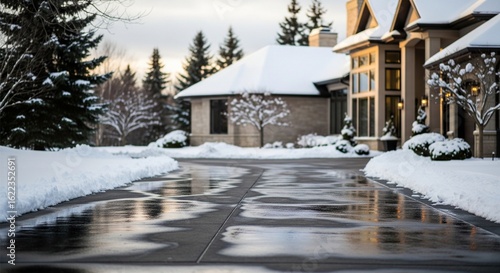 Luxury Living: Winter Exterior of a Home with Heated Driveway