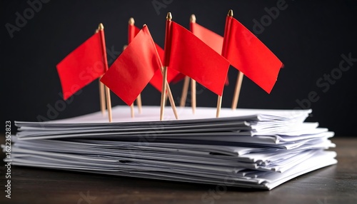 Red flags on stack of papers (3)
