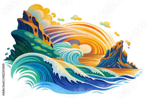 Sunset view at Garrapata State Park, California, with rugged cliffs and dramatic Pacific coastline. Perfect coastal landscape illustration for nature, travel, and USA scenery content