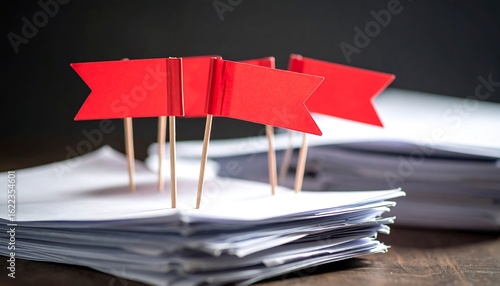 Red flags on stack of papers