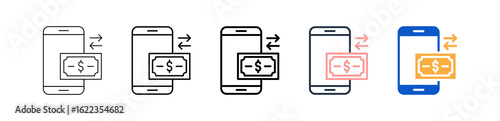 Money Transfer different style icons set vector illustration. 