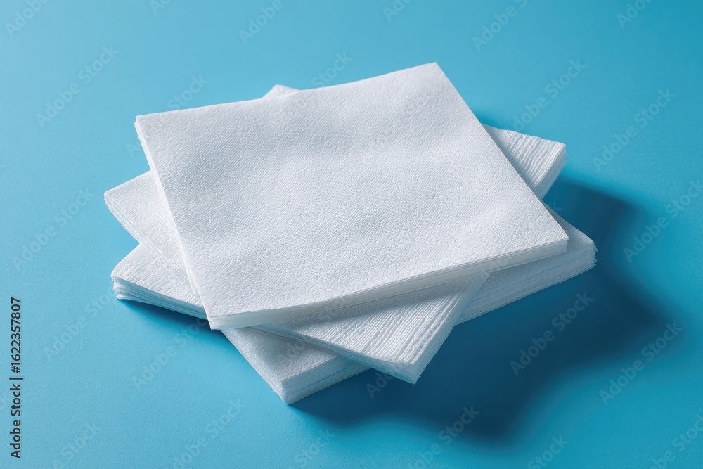 Naklejka premium White paper napkins stacked on a blue surface