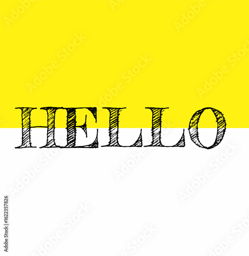 Hand-Drawn 'Hello' Greeting Graphic | Bold Yellow & White Design