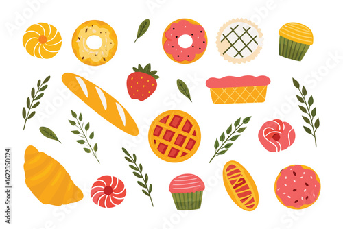 Sweet Bakery Assortment: A mouthwatering assortment of freshly baked pastries, cakes, and fruits, perfect for culinary creations. 