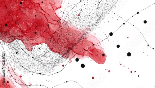 Wallpaper Mural Abstract crimson watercolor with black speckles and lines Torontodigital.ca