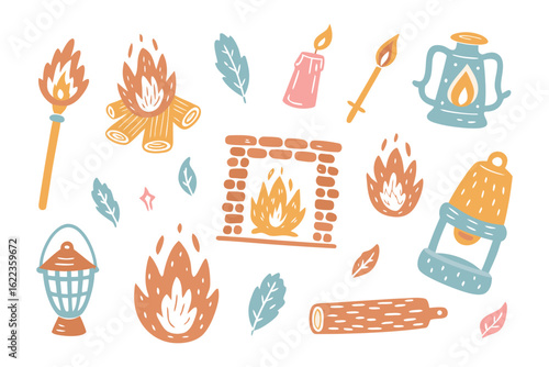 Cozy Firelight Collection: A collection of cozy firelight elements, perfect for creating warmth and ambiance. Featuring flames, lanterns, logs, and other essential cozy items.