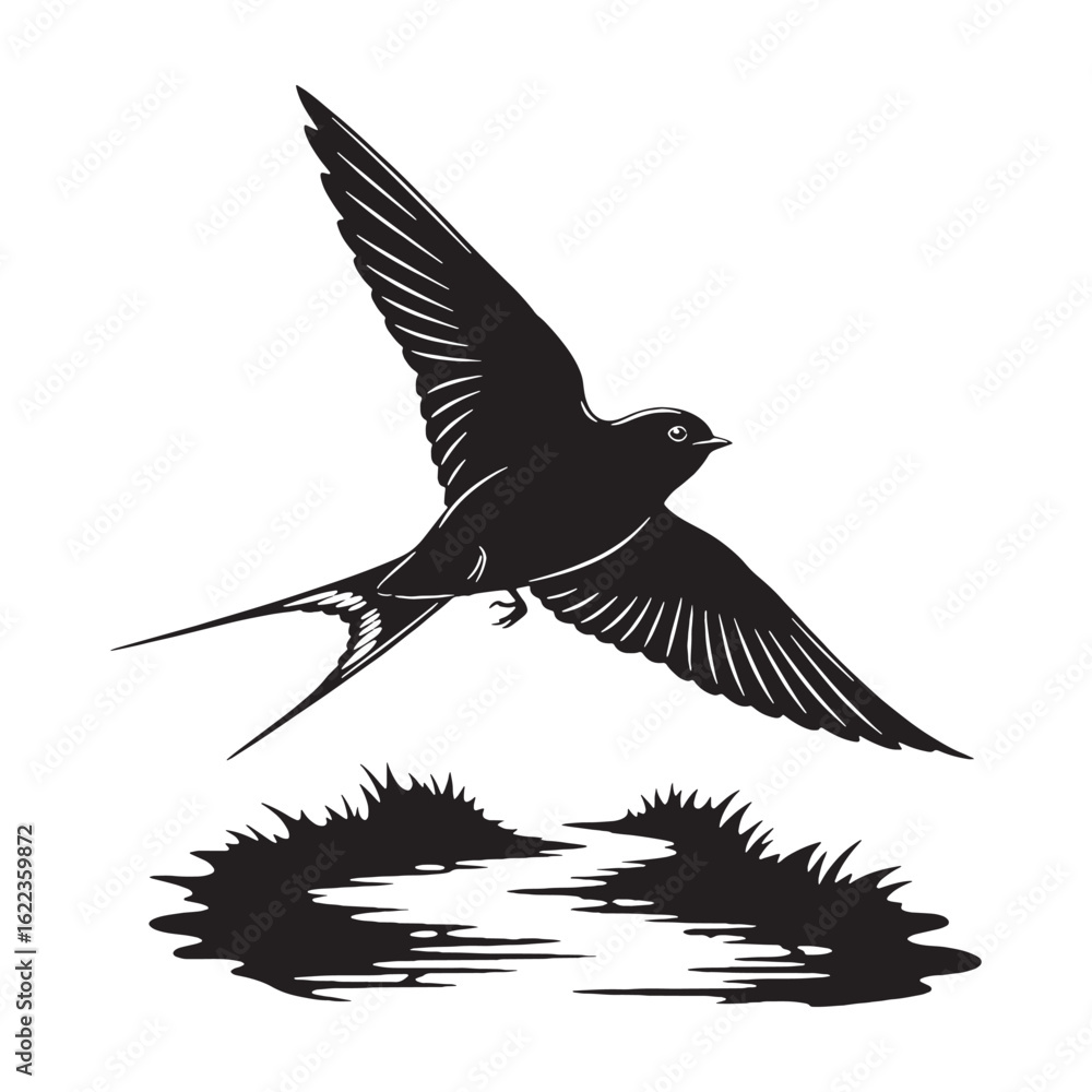 Fototapeta premium Unique Black Swallow Silhouette – Swallow Vector Artwork Highlighting Sleek Design – Swallow Illustration – Bird Silhouette – Silhouette of Swallow