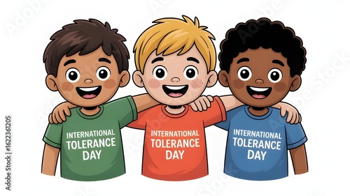 three smiling kids hugging, international tolerance day clip art preview