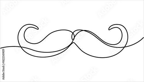 
Continuous line drawing forming a mustache shape, One Line Drawing Mustache, Continuous Line Dad Whiskers, Vintage mustache. One line drawing continuous outline art. Fathers day concept.
