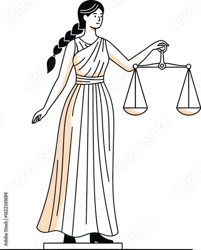 Illustration of lady justice holding scales concept of law and legal system