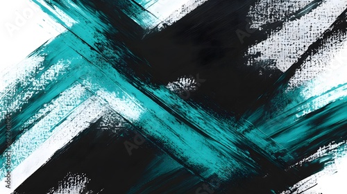 Abstract Teal Black White Brush Strokes Painting Texture