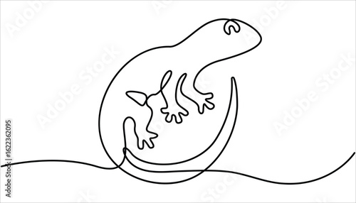 Lizard one line drawing on white background vector illustration, Lizard one line continuous. Unravel the secrets of their scaly skin, minimalist concept style, Hand drawn vector art.