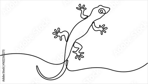 Lizard one line drawing on white background vector illustration, Lizard one line continuous. Unravel the secrets of their scaly skin, minimalist concept style, Hand drawn vector art.