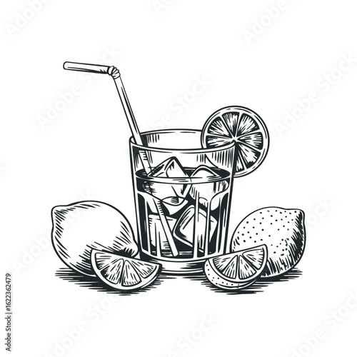 Refreshing drink with lemon and lime by the glass
