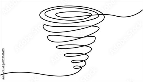 Storm with tornado - hand drawing one single continuous line banner. Vector hand drawn illustrations tornado. Doodle style on white background, Tornado swirl continuous line with editable stroke.