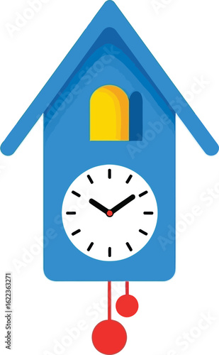 Illustration of blue cuckoo clock with pendulum design for home decor timekeeping