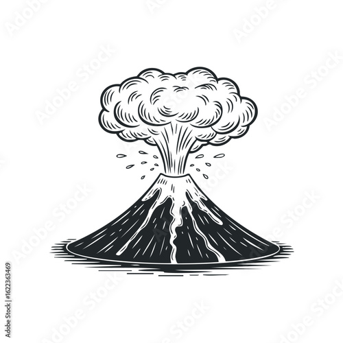 Eruption of a volcano emitting ash and lava into the sky