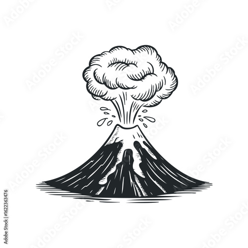 Volcano eruption with smoke and ash in a dramatic landscape