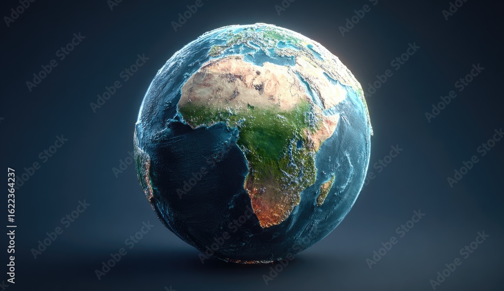 Fototapeta premium Detailed 3D Earth globe, featuring continents and oceans