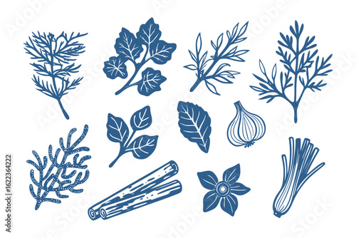 Botanical Spice Selection: A detailed illustrated assortment of fragrant herbs and spices, showcasing a colorful palette of culinary delight.