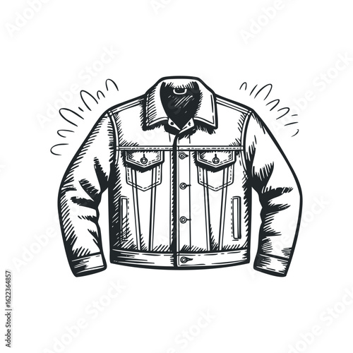 Black and white denim jacket illustration for fashion design