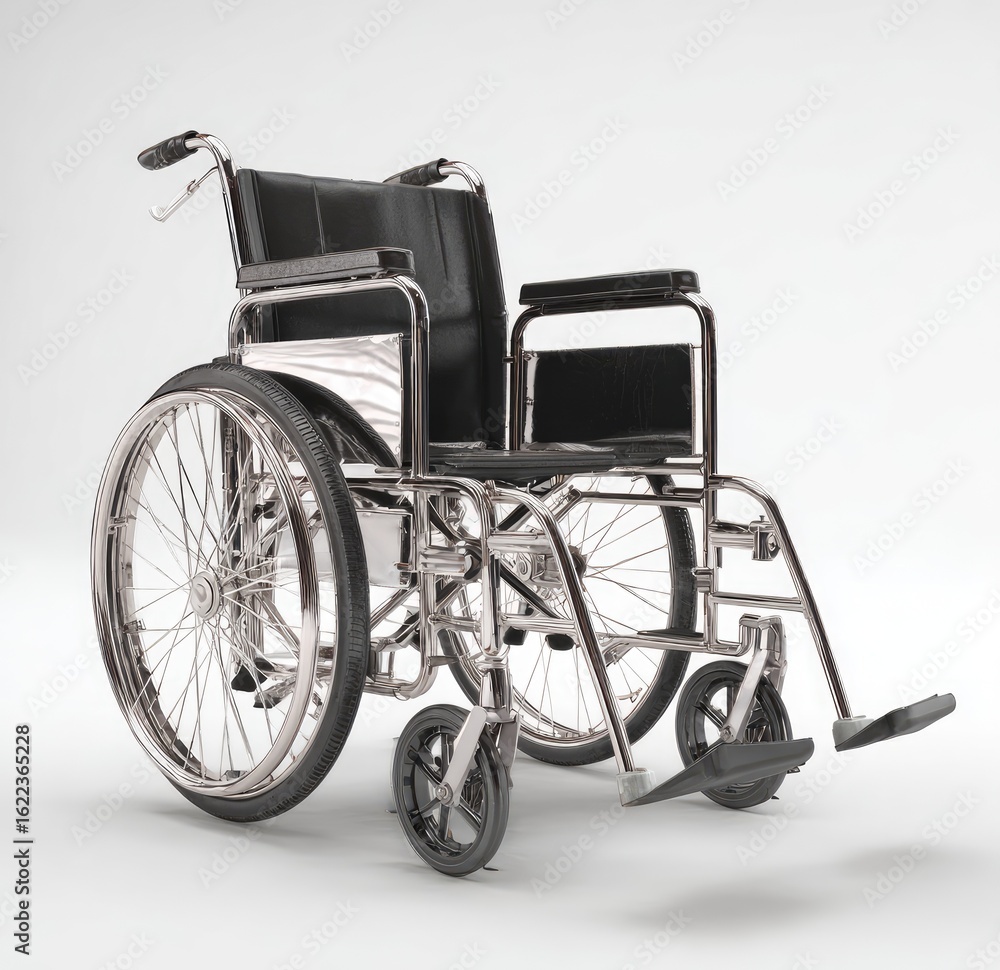 Fototapeta premium Modern wheelchair, chrome frame, black seat