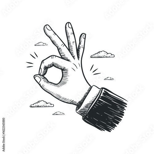 Hand gesture indicating positivity and satisfaction in a simple design