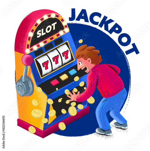 illustration of a man winning a slot machine