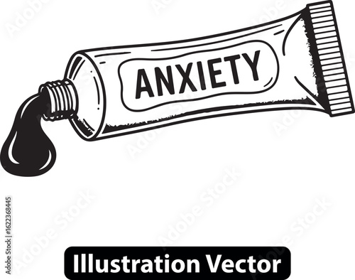 A tube of anxiety being squeezed out, representing mental stress and pressure.