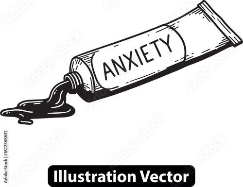 A tube of anxiety releasing dark contents, a powerful metaphor for mental distress vector