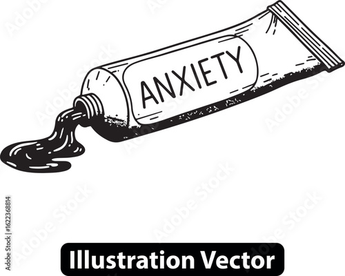 Squeezing anxiety from a tube, a concept illustration for mental health and stress.